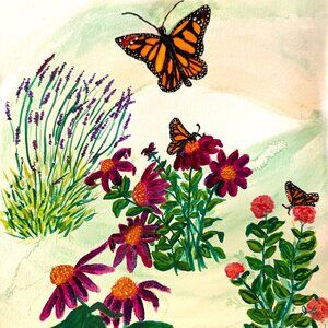 Original Watercolor Painting Monarch Waystation -Butterfly Kentucky Framed 17x21